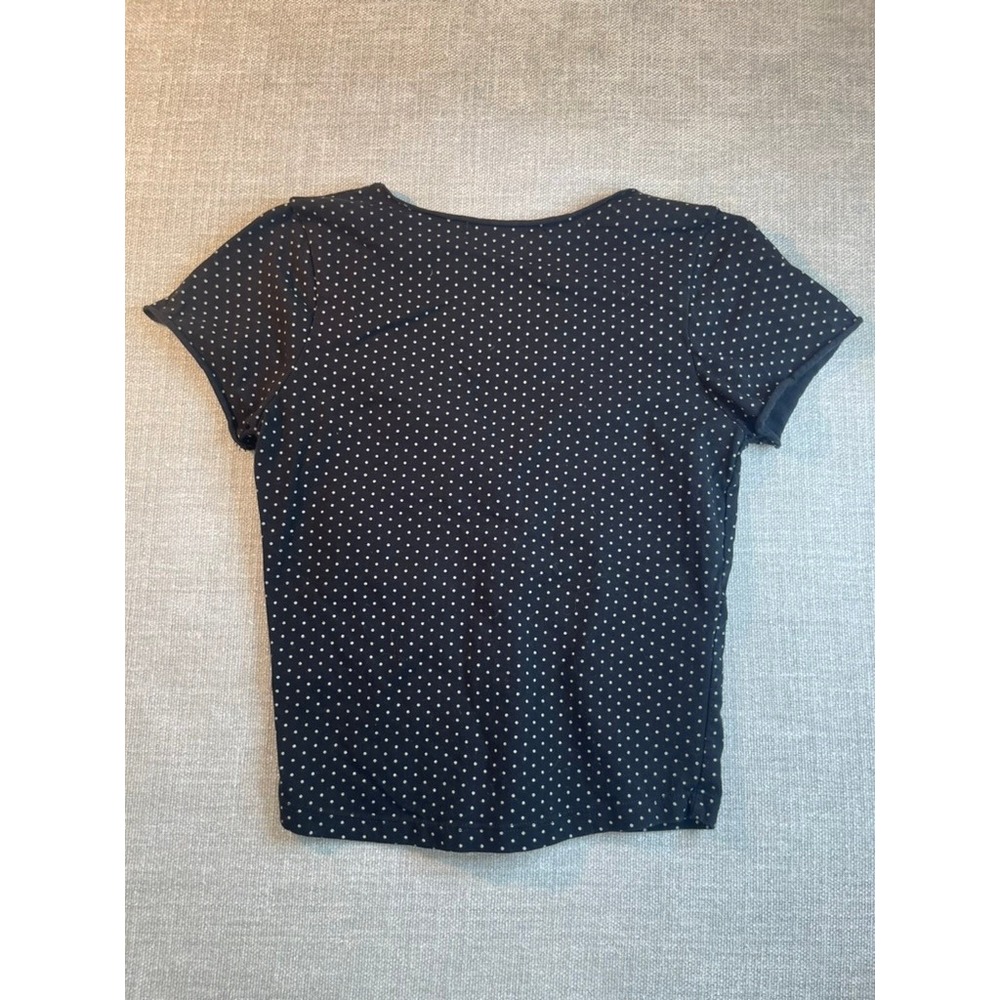 Brandy Melville Black Polka Dot Ruched V-Neck Short Sleeve Top One Size - Picture 6 of 6